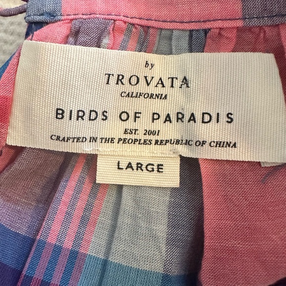 Trovata Birds of Paradis Blue Pink Plaid Carla High Neck Shirt - Picture 10 of 13